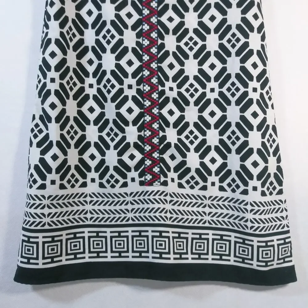 Monteau Girl Black White Geometric Print Sleeveless Tunic Dress Size Small 7/8